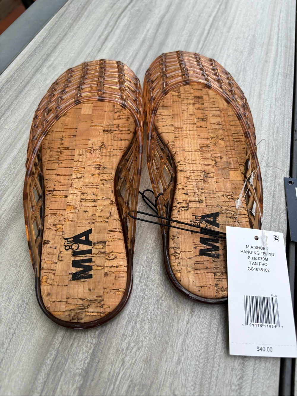 MIA Tan Woven Clear-Tone Cork Slide Sandals